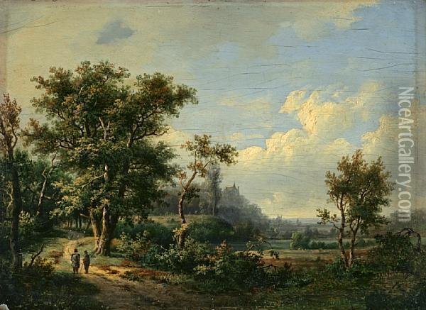 An Extensive Landscape With Travellers On Apath Oil Painting - Marianus Adrianus Koekkoek
