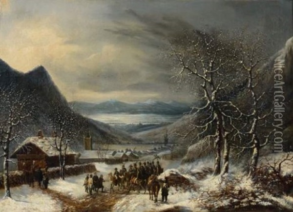 Remise Des Clefs A Napoleon Dans Un Paysage D'hiver Oil Painting - Louis-Claude Malbranche