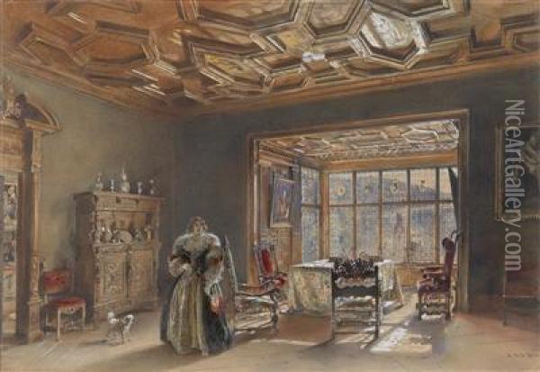 The Maximilian Room In Rozmberk Castle On The Vltava Oil Painting - Rudolf Ritter von Alt
