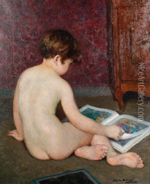 Study Of A Nude Boy Reading Oil Painting - Francois Xavier Bricard