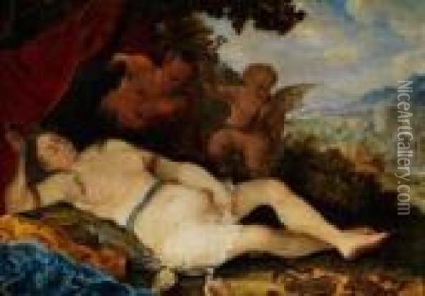 Schlafende Nymphe, Von Einem Satyr Beobachtet Oil Painting - Frans Wouters