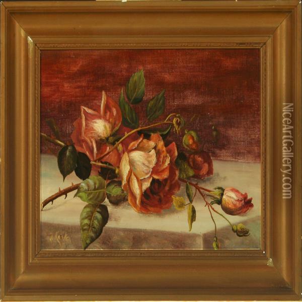 Still Life With Roses On Adoor Frame Oil Painting - Johan Koch