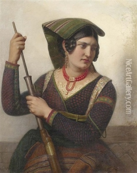 Portrat Einer Jungen Romischen Brigantin Oil Painting - Johann Conrad Zeller