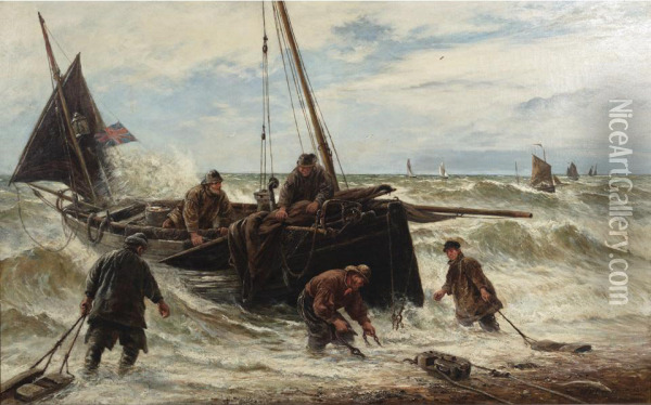 The Fishing Fleet Oil Painting - William Henry Borrow