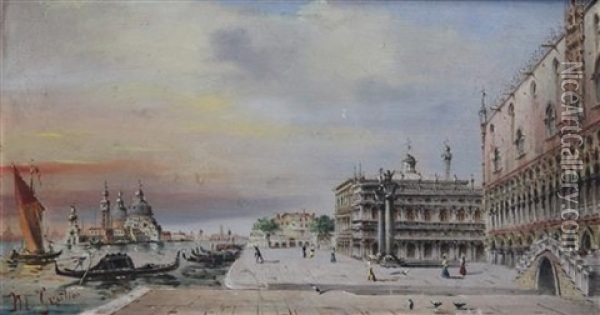 Tourists On The Riva Degli Schiavoni, Venice Oil Painting - Marco Grubas