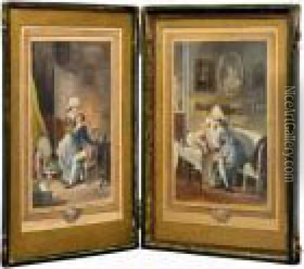 Two Chivalrous Scenes Oil Painting - Niclas II Lafrensen