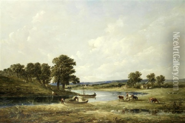 Riverside Activity Oil Painting - Alfred Vickers