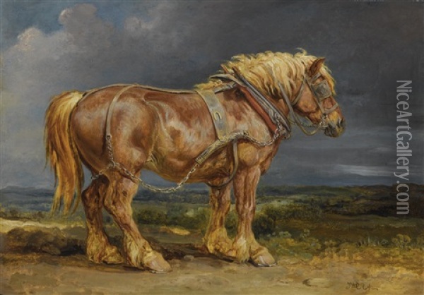 The Shire Horse Elephant In An Extensive Landscape Oil Painting - James Ward
