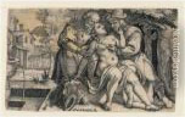 Susanna And The Elders (b. 26; Holl. 19) Oil Painting - Georg Pencz