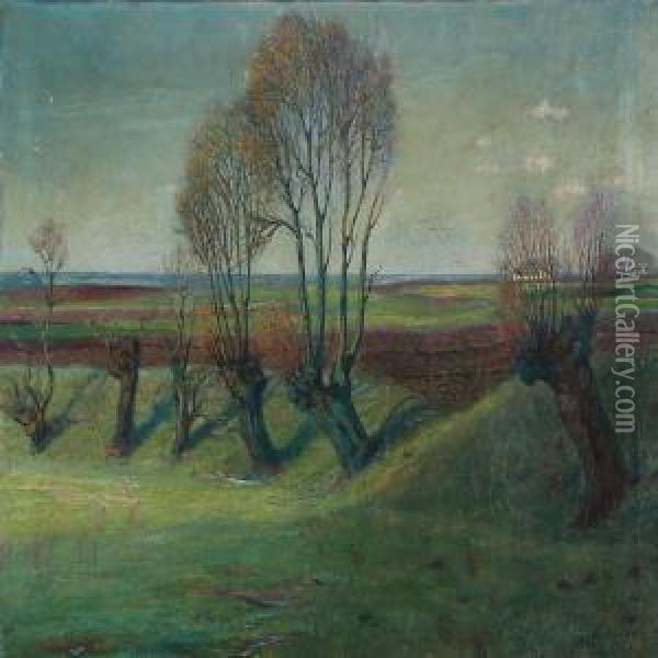 Landscape With Poplars Oil Painting - Henrik Schouboe