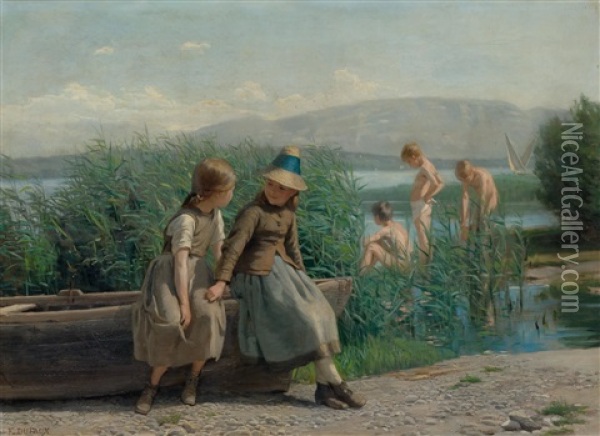 Petits Baigneurs, Lac De Geneve Oil Painting - Frederic Dufaux