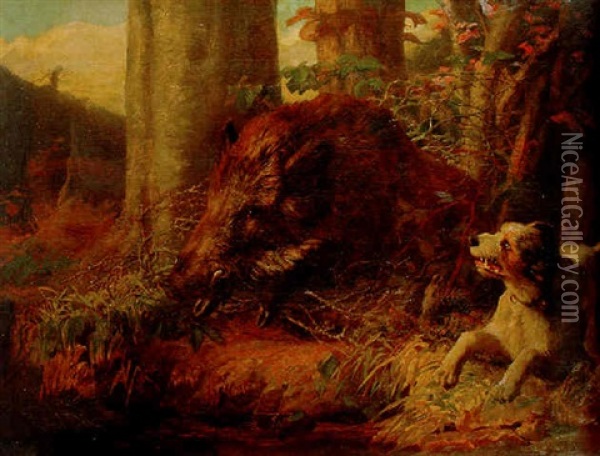 The Boarhunt Oil Painting - Louis Benoit Antoine Tuerlinckx