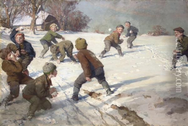 The Snowball Fight Oil Painting - Fritz Freund