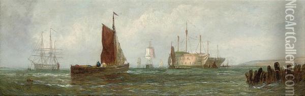 Fishing Boats At The Mouth Of The Thames; And On The Medway Oil Painting - William Calcott Knell