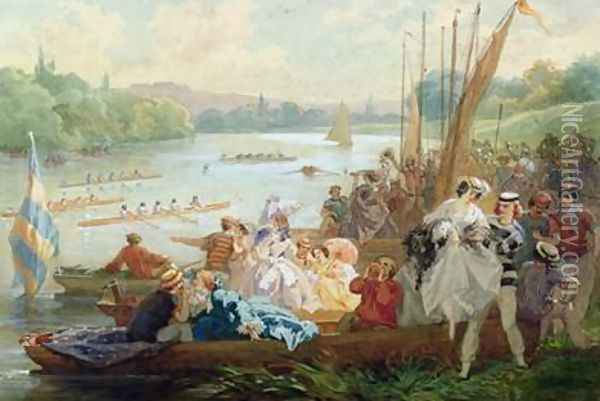 A Regatta at Asnieres during the Second Empire Oil Painting - Antony Paul Emile Morlon