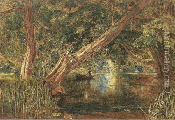 A Wooded Lake Oil Painting - Albert Goodwin