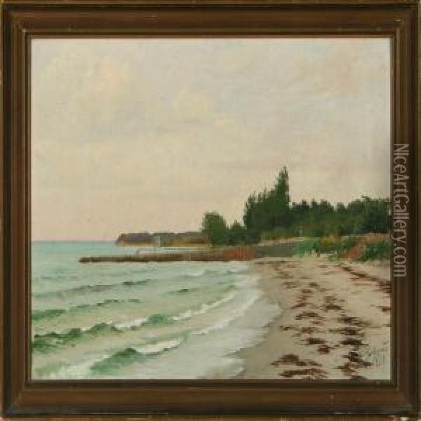 Strandbred Ved Fakseladeplads Oil Painting - Peter Johan Schou