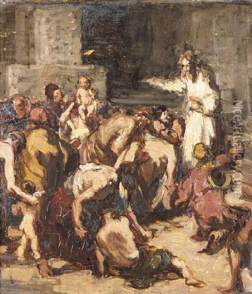 Krisztus Beteget Gyogyit Oil Painting - Tivadar Zemplenyi