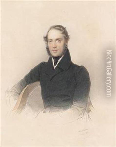 Portrait Of Eduard Cuny Von Pierron In A Dark Jacket Oil Painting - Josef Kriehuber