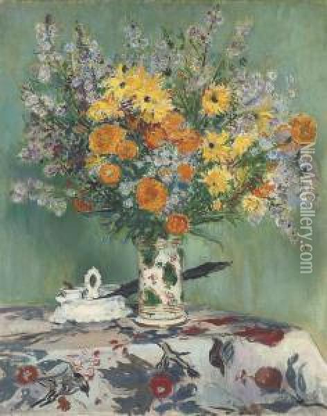 Le Bouquet De Fleurs A L'encrier Oil Painting - Jacques-Emile Blanche