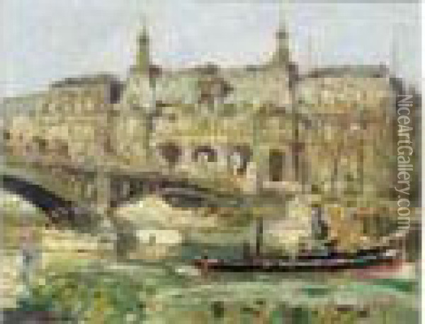Le Pont Du Louvre Oil Painting - Marcel Leprin