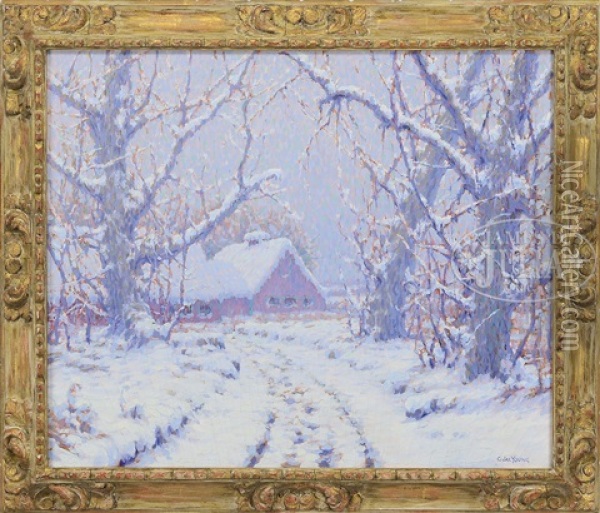 Homestead In Winter Landscape Oil Painting - Charles Jac Young