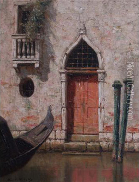 A Red Door, Venice Oil Painting - Burr H. Nicholls