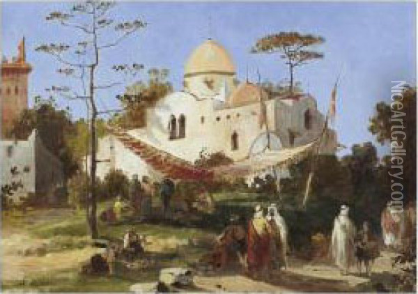 Repos Pres De La Mosquee Oil Painting - Auguste Rigon