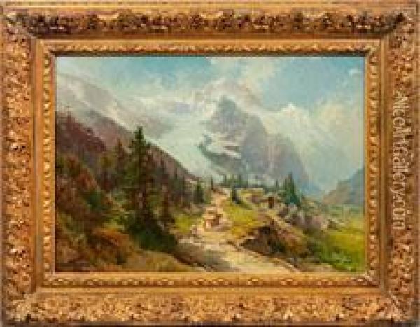 Schweizer Landschaft Mitblick Auf Das Silberhorn Im Berner Oberland Oil Painting - L. Campos