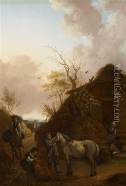 Am Gehoft Oil Painting - Johann Georg Wagner