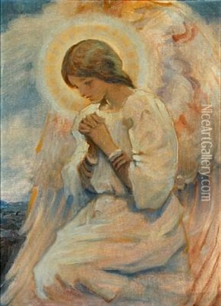 A Praying Angel Oil Painting - Frans Schwartz