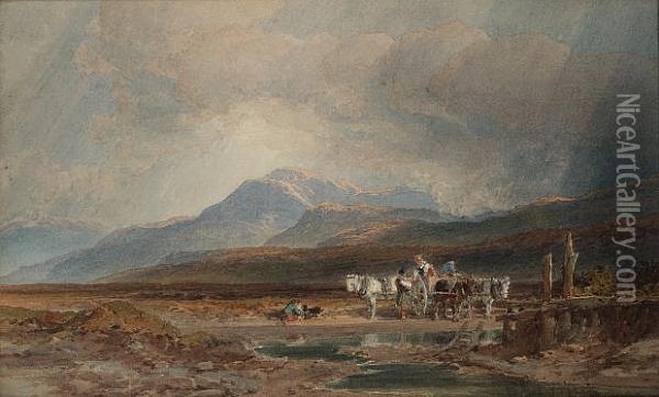 Peat Gatherers Near Loch Rannoch, Perthshire Oil Painting - William Leighton Leitch