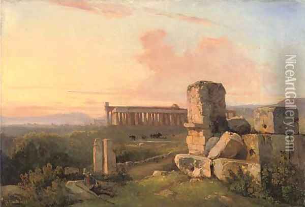 Ruins at Paestum Oil Painting - Giacinto Gigante