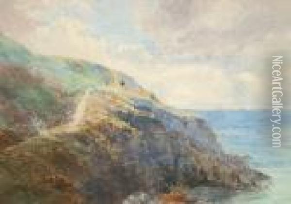 A Cliff Top Walk Oil Painting - John MacWhirter