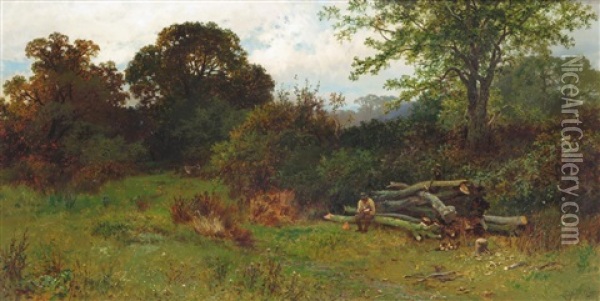 A Woodsman Seated In A Landscape Oil Painting - Leopold Rivers