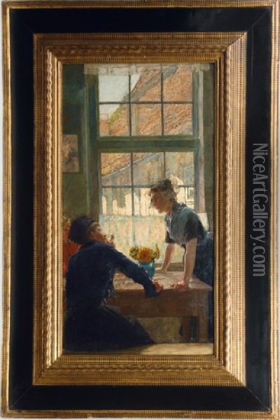 Conversation At The Window Oil Painting - Gotthardt Johann Kuehl