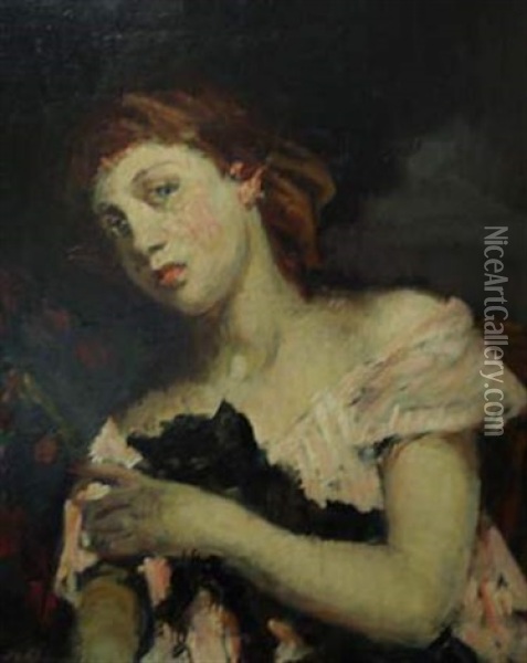 Jeune Fille Au Chat Oil Painting - Jacques-Emile Blanche
