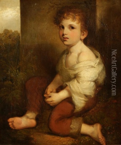 Study Of A Young Peasant Boy Seated Outside A House Oil Painting - John Opie