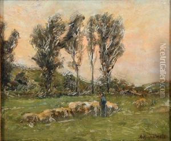 Tending The Sheep Oil Painting - Alfred Bryan Wall