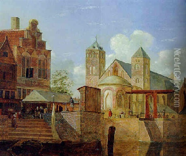A View Of A Town Oil Painting - Johannes Huibert (Hendric) Prins