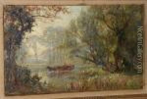 Timber Cart Crossing A Ford Oil Painting - Frederick William N. Whitehead