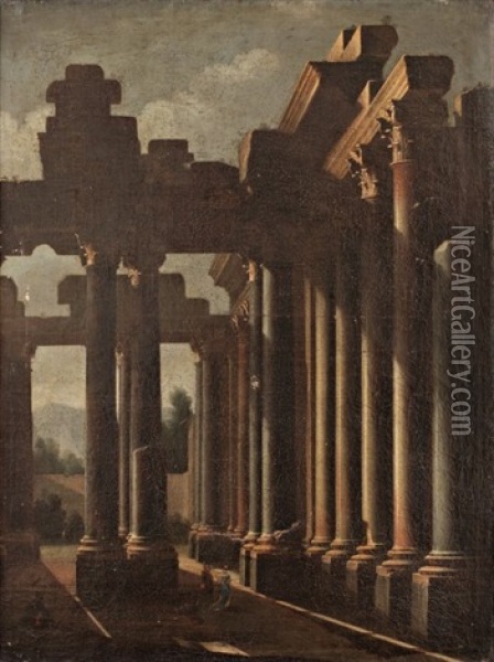 Colonnade Antique Aux Personnages Oil Painting - Leonardo Coccorante