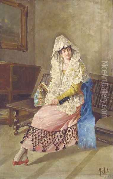 A seated lady in lady in spanish dress Oil Painting - Continental School