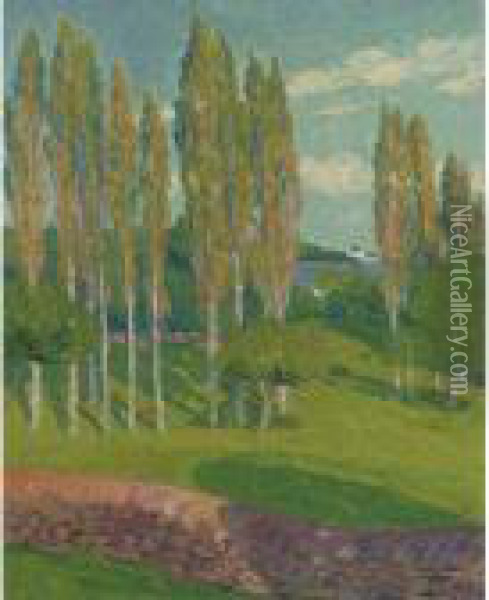 Les Peupliers Au Printemps Oil Painting - Gustave Loiseau