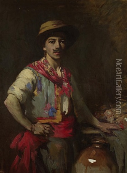 A Young Man (self-portrait?) In Fancy Dress Oil Painting - Robert Brough