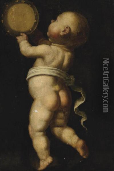 A Putto With A Tambourine Oil Painting - Pietro Della Vecchio