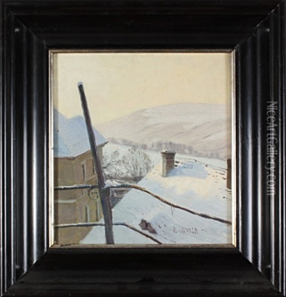 Pohled Do Zimni Krajiny Pres Zasnezene Strechy Oil Painting - Alois Kalvoda