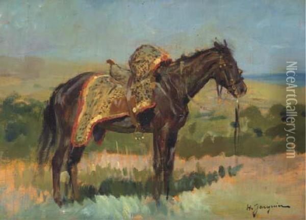 Cheval Noir Oil Painting - Henry Jacquier