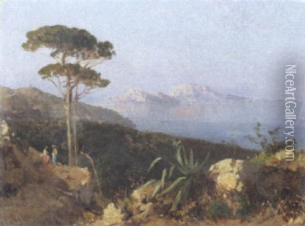 Veduta Di Capri Dalla Costiera Sorrentina, 1875 Oil Painting - Alessandro la Volpe