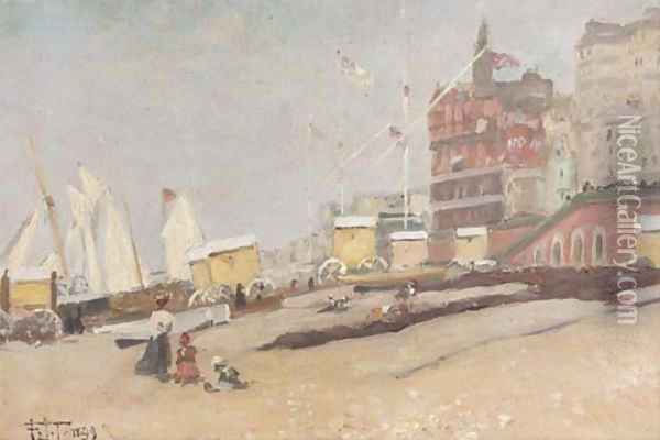 Before the bathing machines, Brighton Oil Painting - English School